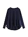 SheIn Women's Loose Round Neck Raglan Long Sleeve Ruffle High Low Hem Smock Top Navy Large