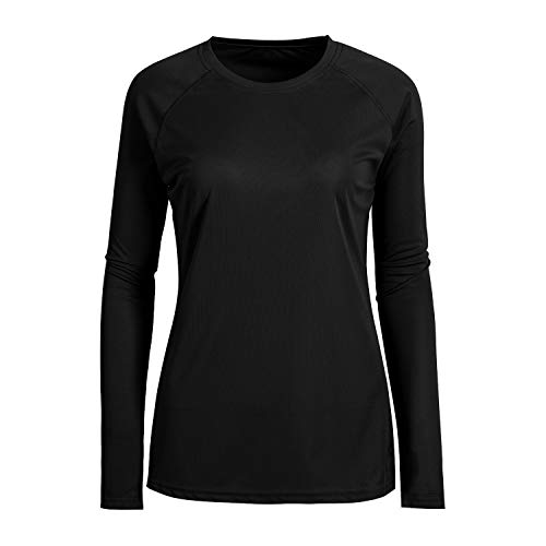 Women's UPF 50+ Sun Protection Long Sleeve Performance Active Top Shirts Fitness Workout Running Sports Leisure T-Shirt (S, Black)