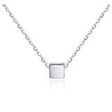 S.Leaf Simple Floating Square Pendant Necklace Silver Cube Charm Necklace (Silver)