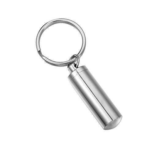 HOUSWEETY Cylinder Perfume Bottle Pill Holder Keychain Cremation Keychain Stainless Steel Memorial Jewelry 7.2cm(Non-engraving)