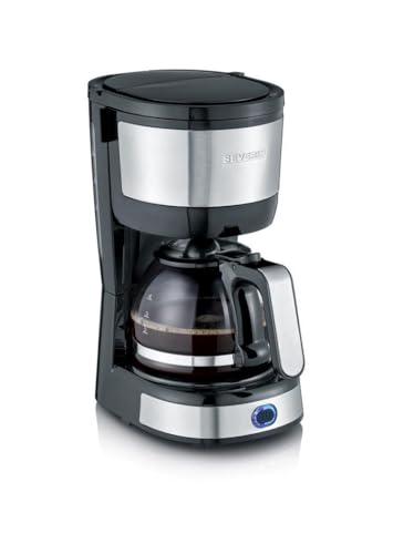 SEVERIN Kompakt Kaffeemaschine, aromatischer Kaffee mit dem Kaffeebereiter fuer bis zu 4 Tassen, Filterkaffeemaschine mit Permanent-Schwenkfilter, Edelstahl/schwarz, KA 4808