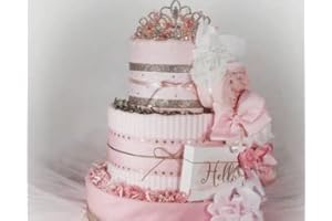 Tiers of Joy Diaper Cake - Pink and Gold Baby Gift Set for Girls - Newborn - 50 Diapers, Tiara, Tutu, Hair Bows, Blankets, On