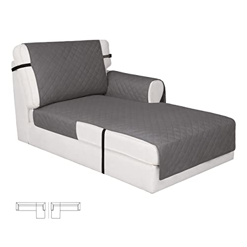 Easy-Going Reversible Chaise Lounge Couch Cover Water Resistant Sofa Cover Sectional L Shaped Sofa Slipcover with Adjustable Straps Furniture Protector for Dogs (115X34 in, Gray/Gray)