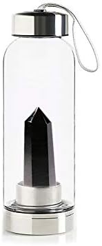 Quartz Crystal Water Bottle, Natural Quartz Gemstone Crystal Glass Elixir Water Bottle Point with Crystal Wand Healing(9inch27inch) (Black)