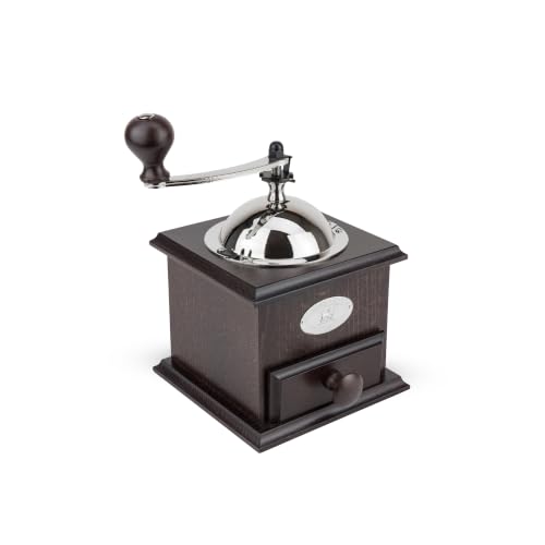 Peugeot - Manuelle Kaffeemuehle Nostalgie - Einstellbares Stahlmahlwerk - Hoehe: 21 cm - Nostalgische Muehle mit Einfuelltrichter - Schokoladenbraunes Buchenholz