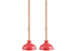 CINGHI LUSSO Toilet Plunger Red Heavy Duty Force Cup Rubber with A Long Wooden Handle to Fix Clogged Toilets and Drains, Perfect for Kitchens and Bathrooms (2 pcs)