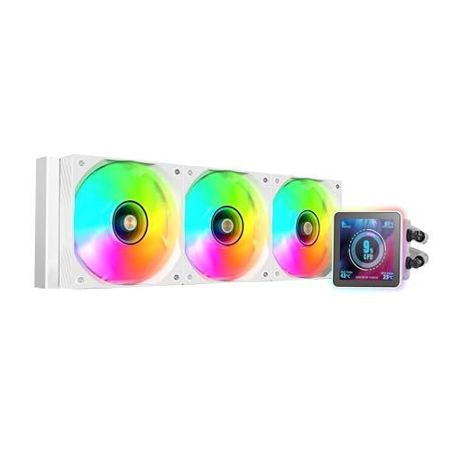 Mars Gaming ML-VISIONPRO360, AIO Liquid Cooling, TDP 600W, 3x ARGB 120mm FDB Fans with Copper and Aluminum Core, 4” Removable Magnetic IPS LCD Screen, Opti-Chamber 3rd Gen, White