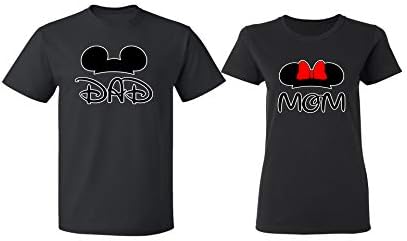 GOOD SHOPPERS ACTIVEWEARMom and Dad Matching Shirts for Couples, Women and Men's T-Shirts with Cartoon Mouse Graphic Design, Pair of Cotton Shirt (Black-Black,Men-XL/Women-S)