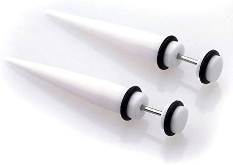 wanmanee 2Pcs Acrylic Spiral Horn Earrings Gauge Fake Cheater Stretcher Ear Plug Piercing (color white)