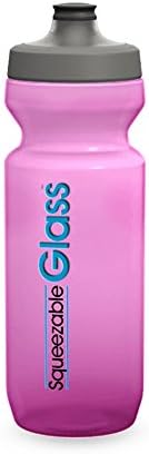 Squeezable Glass Signature Translucent Pink Water Bottle, 22 oz/600 mL