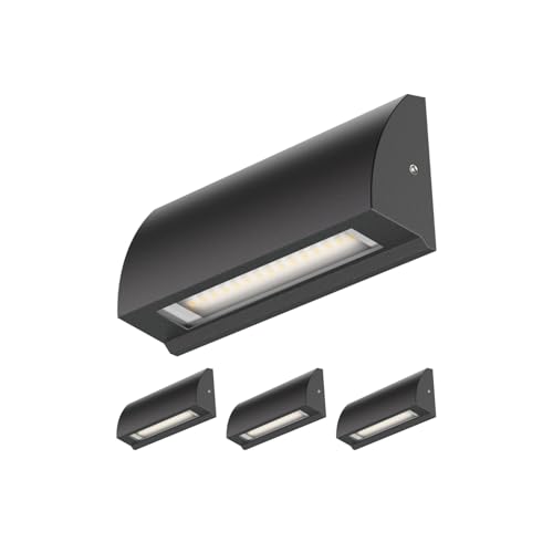 ledscom.de 4x LED Wandleuchte/Treppenlicht SEGIN für außen, IP54, flach, Downlight, schwarz matt, eckig, 3,8 W, 265lm, warmweiß