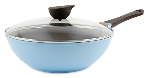 Wok (Chef's Pan) with Glass Lid - 12-inch Ceramic Nonstick in Light Blue by Neoflam