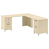 kathy ireland Home by Bush Furniture Volcano Dusk L Shaped Desk with 2 Pedestals in Driftwood Dreams