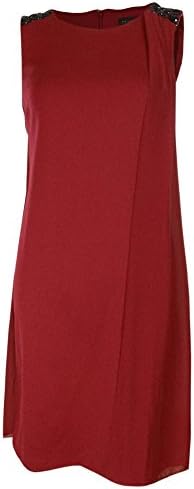 Women's Beaded Chiffon Ponte Sheath Dress