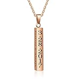 diamondidde Personalized Custom Message Names Pendant Necklace Unisex Stainless Steel Vertical Cuboid Bar Necklace (Rose Gold)