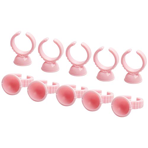 200 Pack Disposable Glue Ring Cups Eyelash Extension Tools Plastic Nail Art Tattoo Adhesive Pigment Holders, Pink, Small Size - Thumbnail 3