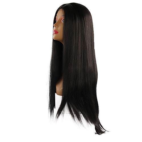 Women Straight Wigs,Black Long Synthetic Hair Straight Wavy Wigs Human Hair Middle Part Half Hand Tied Heat Resistant 22inch (Black, 22inch)