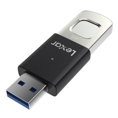 Lexar JumpDrive Fingerprint F35 PRO 64 GB USB 3.0-Flash-Laufwerk, bis zu 300 MB/s Lesen/150 MB/s Schreiben, USB-Stick, 10 Fingerabdruck-IDs zulässig, Speicherstick, PC/Laptop (LJDF35P064G-RNBNG)