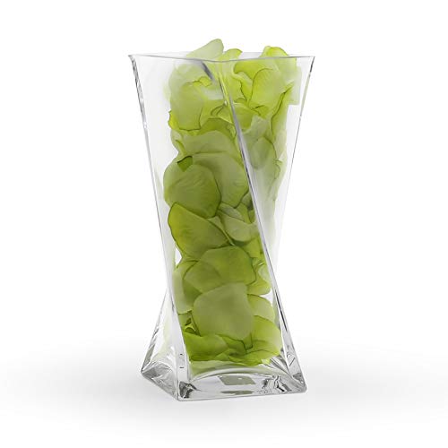 WGV Twist Bouquet Vase, 4" W, 10" H, Clear Square Block Gathering Hurricane Glass Floral Container, Centerpiece, Home Wedding Event Decor, 1 Piece (VUT0410)