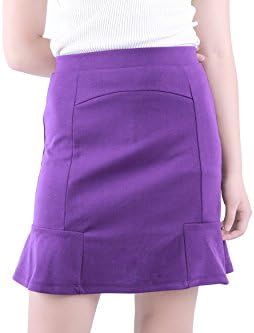 FAVELEM Women Slim Fit Elastic Waist Bodycon Stretch Pencil Skirt Purples 1202-2