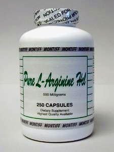 Pure L Arginine HCl 500 mg 250 Capsules by Montiff