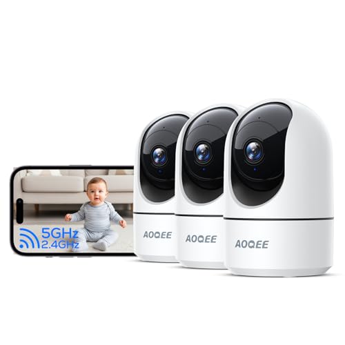 AOQEE 2K 3MP Indoor WiFi Surveillance Camera – 2.4G/5G Dual Band WiFi Surveillance Camera, 360° Intelligent Tracking, AI Human Detection, Compatible with Alexa for Baby/Cat/Dog (Pack of 3)