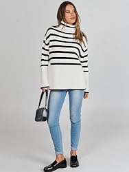 ANRABESS Women's Striped Long Sleeve Tutrleneck