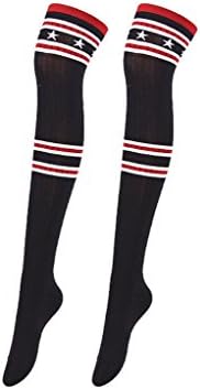 Women's Striped Five-pointed star Boots Socks Parent-child Cotton Sock For Mon (Knees above, Black)