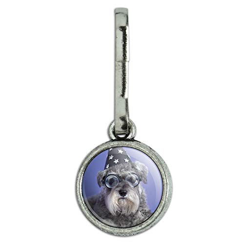 Graphics and More Schnauzer Puppy Dog Wizard Glasses Spell Book Antiqued Charm Clothes Purse Suitcase Backpack Zipper Pull Aid