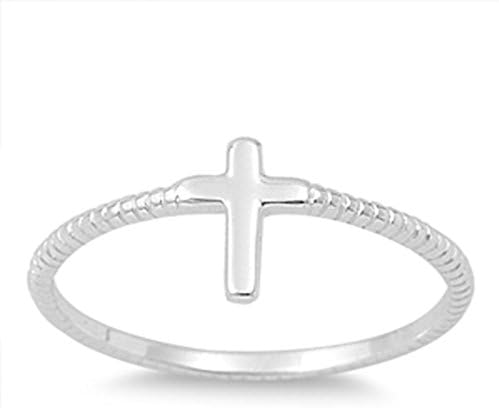 Letter Fashion Women's Cross Ring Silver Rope Band Sizes 2-9