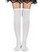 Zando Women Cotton Thin Stripes Tube Thigh High Tights Over Knee Stocking Socks B White One Size