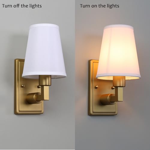 Permo Vintage Industrial Wall Sconce Indoor Wall Light Fixture with Flared Funnel Fabric Shade Nightstand Lamp for Bedroom Bedside Reading Living Room (White)