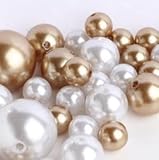Wholesale Elegant Vase Fillers - Approx 42 Assorted Oversized Faux Pearls in Light Yellow Gold and White Beads - Unique Decorative Gems