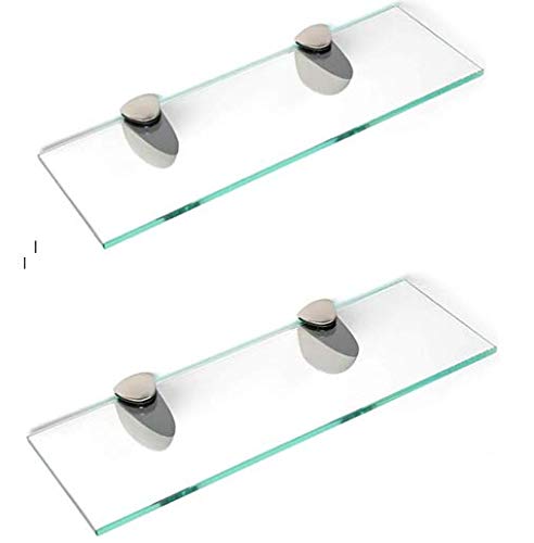 BSM Marketing 6mm Thick Toughened Glass Shelves With Large Chrome Finish Shelf Supports 600mm, 500mm and 400mm (2, 600mm x 150mm)