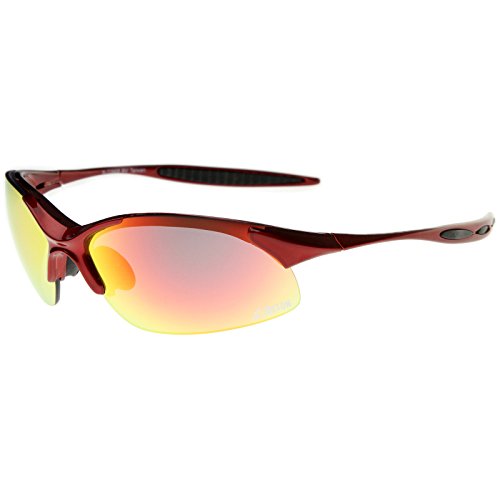 Beton - Olympus - Two-Toned Half-Frame Iridescent Lens TR-90 Sports Wrap Sunglasses 68mm (Red-Black / Red-Orange Mirror)
