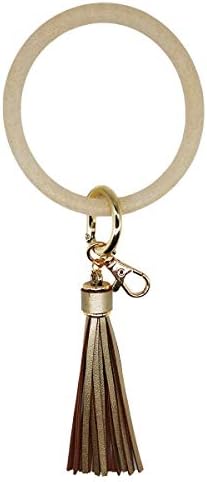 Wristlet Round Key Ring Chain Leather/Silicone Oversized Bracelet Bangle Keychain Holder Tassel for Women Girl