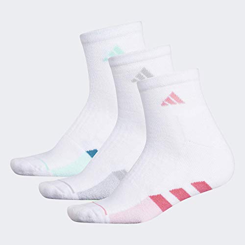 adidas Women's Cushioned Quarter Socks (3Pair), White/Real Pink/Light