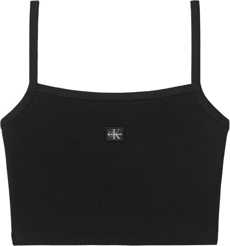 Camiseta de Tirantes Mujer Woven Label Rib Cropped, Negro (Black), M