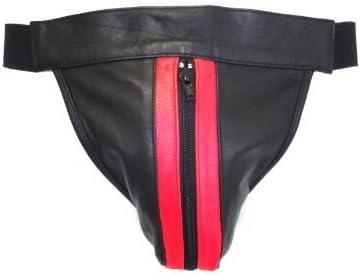 Luxingerie Men's Leather Red Stripes Jock Strap Brief Underwear by Luxingerie