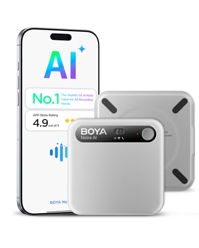 BOYA Notra AI Voice Recorder,Ambient/Phone Call/Bluetooth Capture, AI Transcription&Smart Summary, Support 140+ Languages, 64GB Storage, Magnetic Note Taker for Meetings,Lectures,Interviews(Sliver)