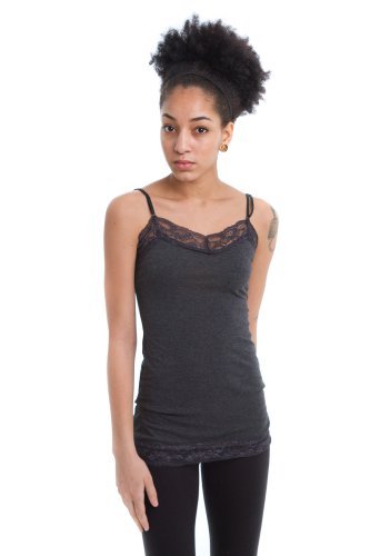 Zenana Womens Lace Trim Camisole Layering Tank,Large,Charcoal