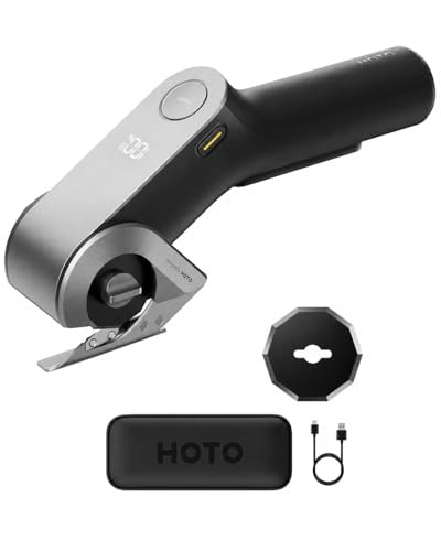 HOTO EdgeFlow Elektrisch Kartonschneider mit Titanklinge & LED-Display, Elektrische Schere, Selbstschleifend & Werkzeugloser Einfacher Klingenaustausch, Sicherheitsriegel für Karton, Teppich, Leder