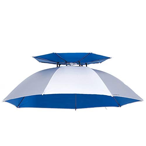 Hunter's Tail UV Umbrella Hat, with Umbrella Fishing Gardening Folding Umbrella Double Canopy