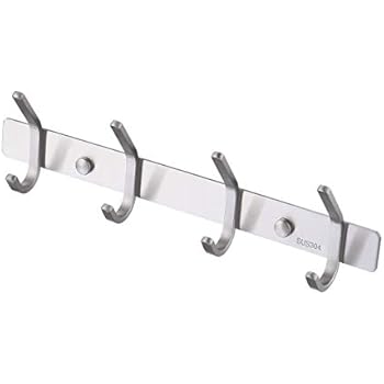 KES SUS 304 Stainless Steel Towel/Coat Hook Rack Rail Shelf with 4 Hooks Robe Hanger Bathroom Storage Organizer Wall Mount Brushed Finish, AH203H4-2