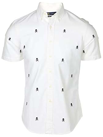 Polo Ralph Lauren Men's Slim Fit Skull Crossbones Shirt (White, Small) at Amazon Menâs Clothing 