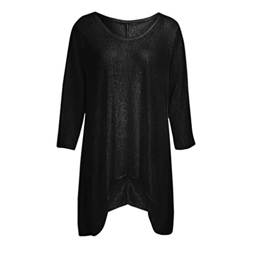 YEZIJIN Fashion Women Solid T-Shirts O Neck Split Irregular Hem Casual Tops Blouse 2019 Under 10 Dollars Black - Thumbnail 2