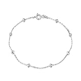 Amberta 925 Sterling Silver 1 mm Snake Chain With Diamond Shaped Beads Chain Bracelet Size: 7 7.5 8 inch (7inch)
