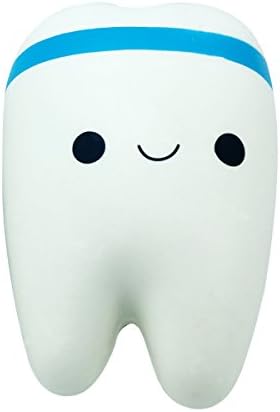 HoneyToys 3.9" Tooth Squishy Slow Rising Cute Jumbo Teeth Squishy Charm (Blue Ribbon)