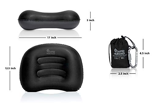 SuitedNomad Inflatable Camping Pillow-Ultralight Backpacking Blow Up Travel Pillow-Comfortable,Ergonomic Neck&Lumbar Support-Great for Camp,Hiking,Tent,Beach (Black)