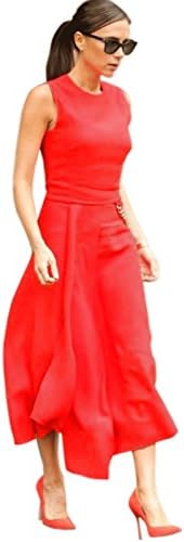 Unomatch Women Sleeveless Victoria Beckham Style A-line Slit Dress Red (MEDIUM, Red)
